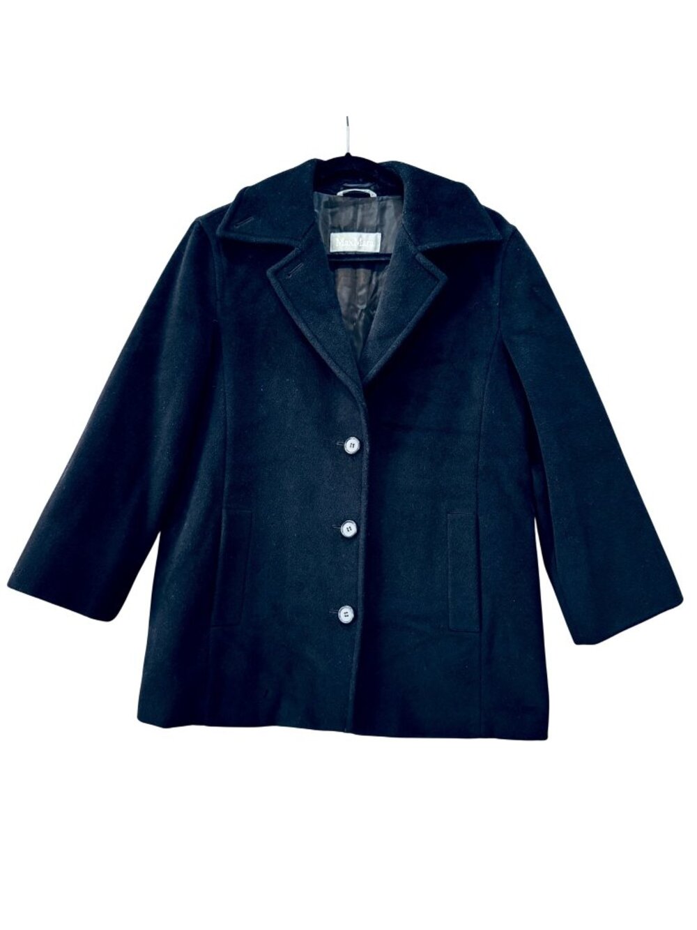 Vintage Max Mara Pure Virgin Wool Coat Black Sz 2 Lined Old Money Made in Italy